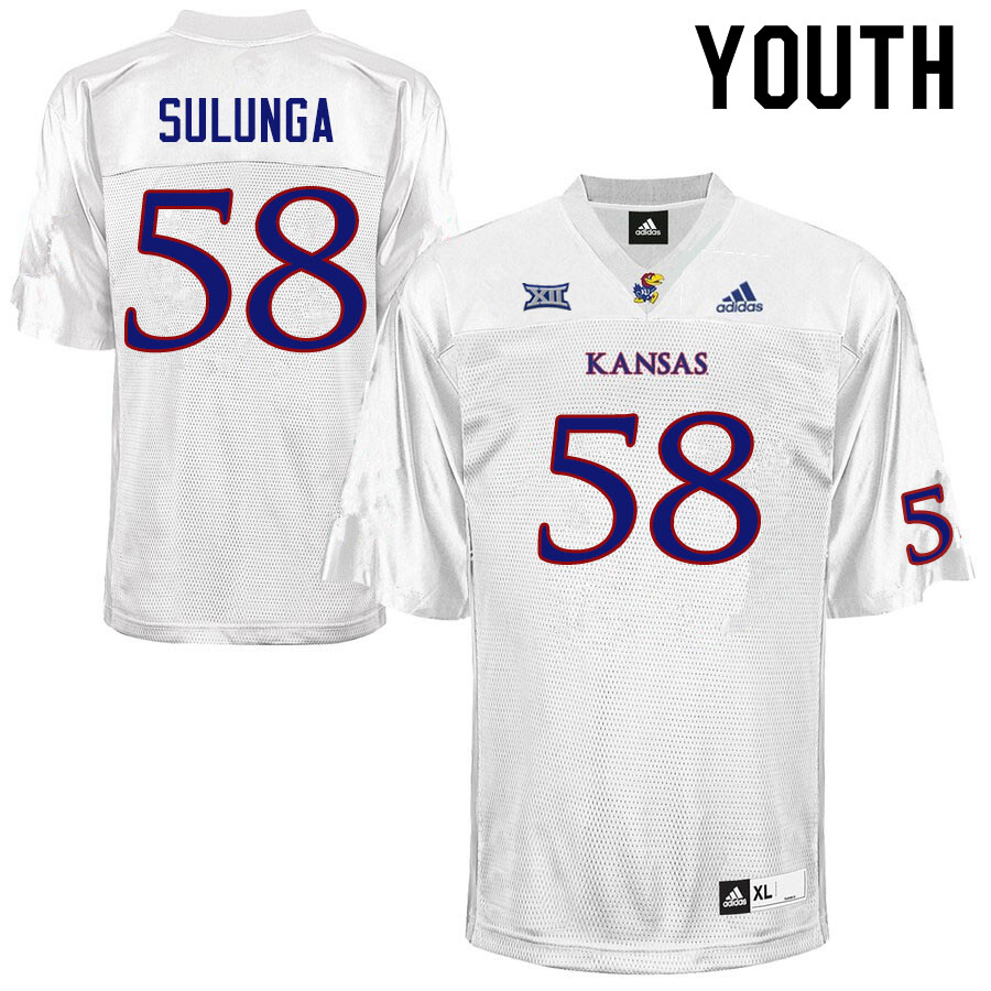 Youth #58 Nahe Sulunga Kansas Jayhawks College Football Jerseys Sale-White - Click Image to Close